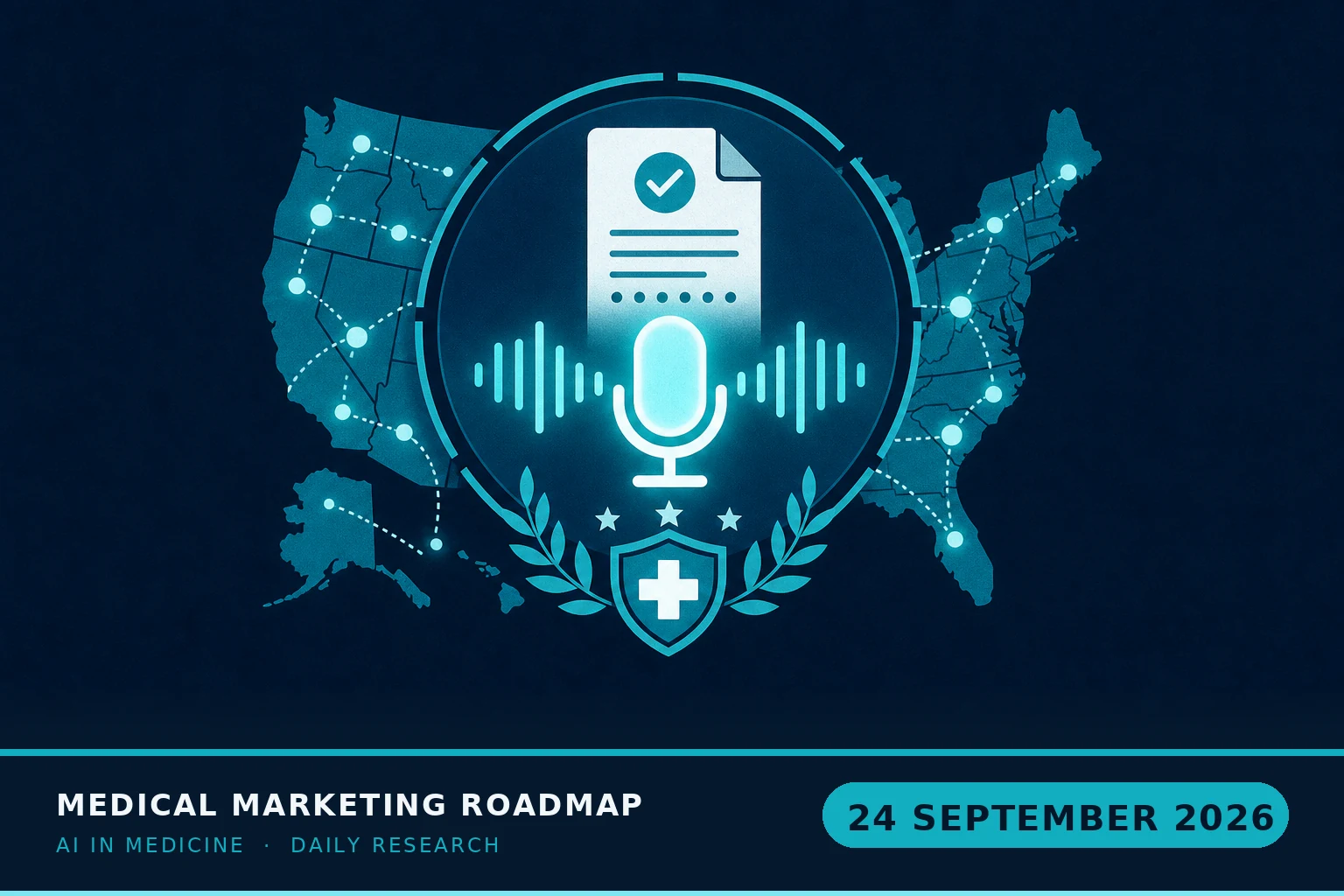 Medical Marketing Roadmap AI research illustration for September 24, 2026 — VA opens a $775.72M five-year ambient scribe contract to all its medical centers, with Abridge already live at 75+ sites