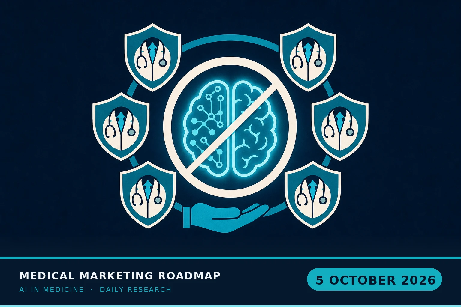 Medical Marketing Roadmap AI research illustration for October 5, 2026 — Six physician organizations publicly reject the claim that AI is "better informed" than doctors