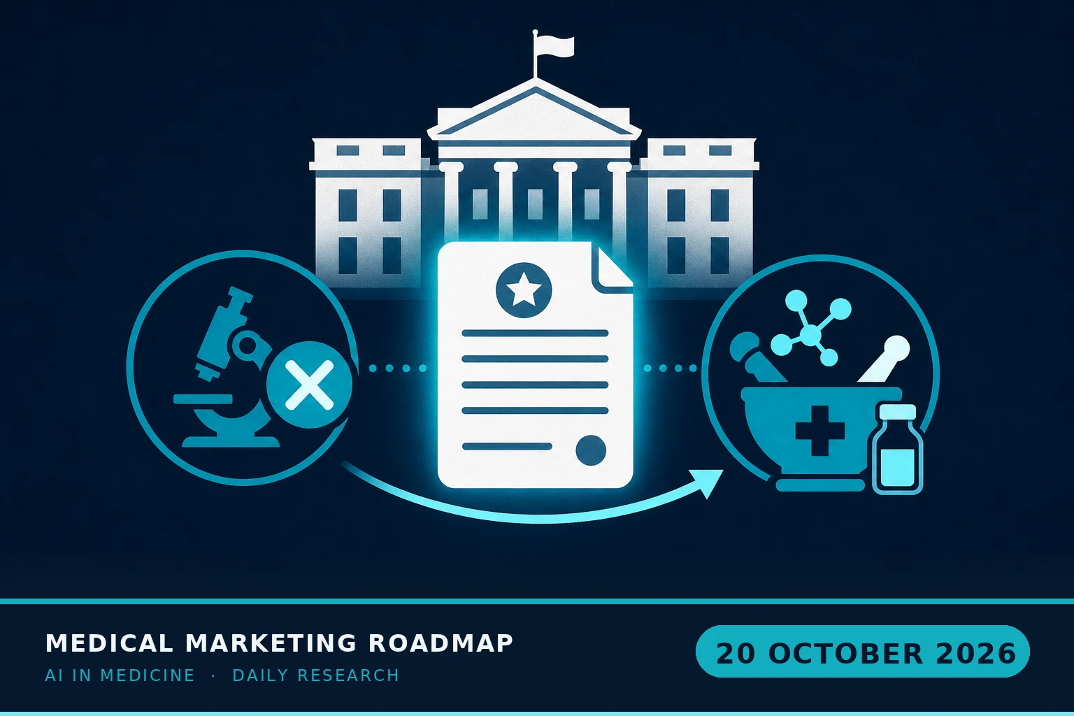 Medical Marketing Roadmap AI research illustration for October 20, 2026 — A White House docket item filed Oct 14 would let licensed pharmacies compound and sell certain unapproved peptides — over FDA scientists' objection