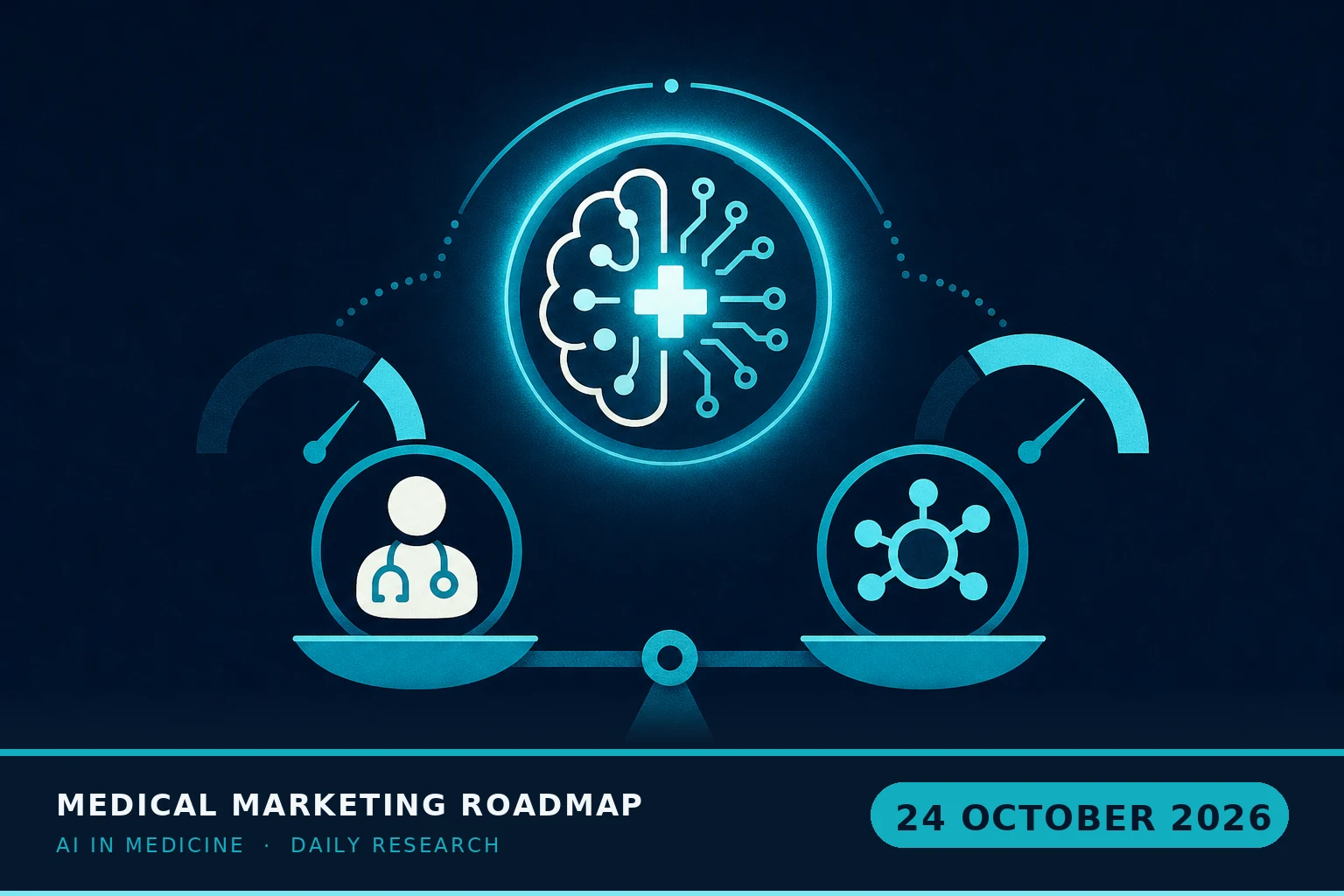 Medical Marketing Roadmap AI research illustration for October 24, 2026 — Microsoft's Diagnostic Orchestrator hit 83.2% on NEJM cases vs 36.1% for generalist physicians — on a text-only benchmark