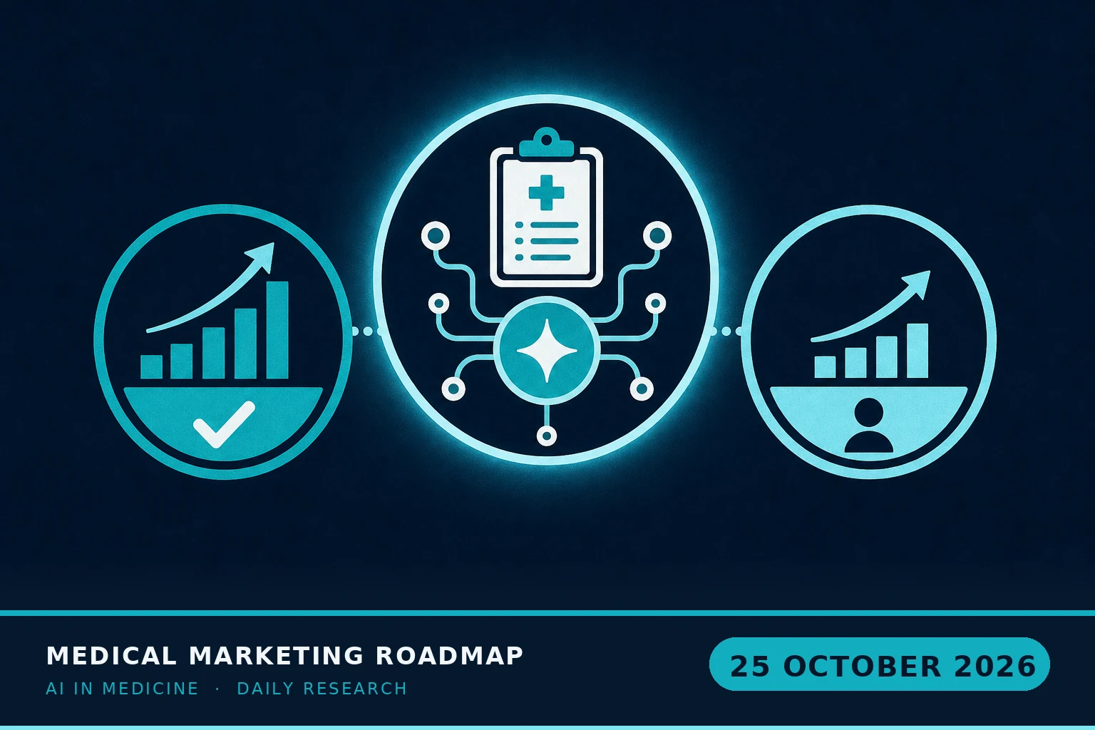 Medical Marketing Roadmap AI research illustration for October 25, 2026 — Microsoft's diagnostic orchestrator hit 83.2% on NEJM case conferences vs 36.1% for generalist physicians, in a controlled text-only benchmark