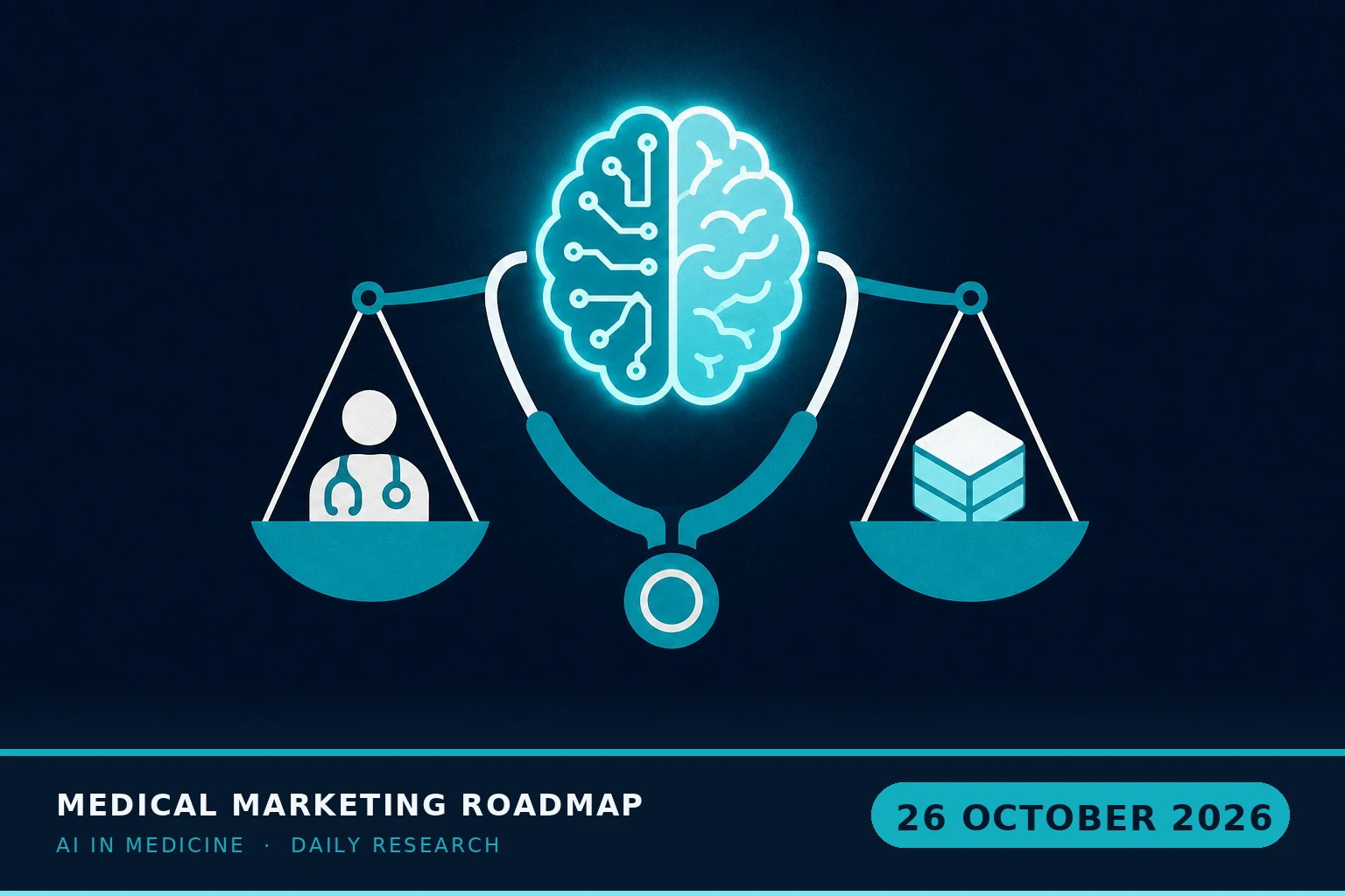 Medical Marketing Roadmap AI research illustration for October 26, 2026 — Microsoft's diagnostic AI beat generalist doctors on hard cases — but TechCrunch says most of the gain came from the underlying models, not Microsoft'